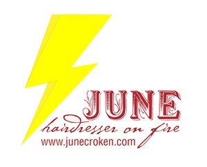 June Croken hairdresser on fire Logo